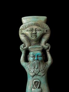 Handmade Goddess Hathor Flamestone Statuette with Bes & Ankh - Image 5