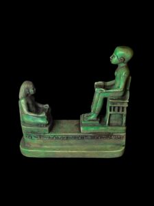 Egyptian King Imhotep transferring knowledge scene statue. - Image 5