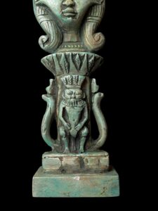 Handmade Flamestone Goddess Hathor Statuette with Bes and Cobra - Image 5