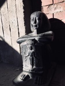 Basalt Djedher Block Statue: Egyptian Priest Holding Horus Stela Replica - Image 5