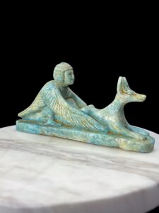 The BA Bird statue protecting Jackal God Anubis, Rare form statue made in Egypt. - Image 5