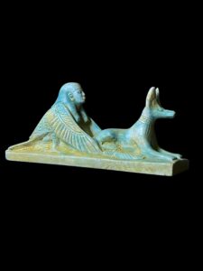The BA Bird statue protecting Jackal God Anubis, Rare form statue made in Egypt. - Image 5