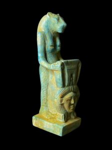 Egyptian Goddess Sekhmet Protecting Hathor Statue - Image 5