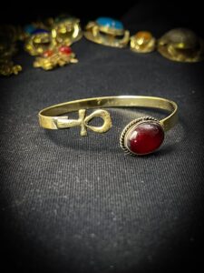 Brass Egyptian Ankh Bracelet: Key of Life, Red Stone - Image 5