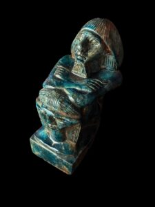 Goddess Hathor Statue with High Priest: Vintage Egyptian Stone - Image 5