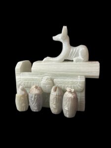 Egyptian God Anubis Box with Canopic jars figures and winged Beetle scarab - Image 5