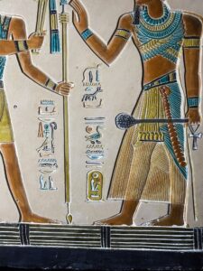 Hand Carved Egyptian Wall Relief: God Anubis and King - Image 5