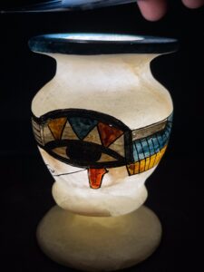Alabaster Vase for Eye of Horus / Eye of RA with the winges of Goddess Isis made in Egypt for Home decor, Egyptian Home Decor Vases - Image 5