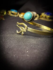 Brass Eye of Horus Bracelet with Turquoise Accent - Made in Egypt - Image 5
