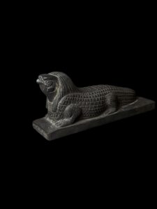Basalt Crocodile Statue: Egyptian God Horus Falcon Head - Image 6