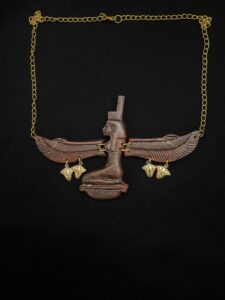 7" x W  Goddess Isis pectoral with Lotus flower Amulets, Goddess Isis Necklace made of Jasper stone and 24k Gold plating - Image 6