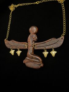 Hand-Carved Jasper Sekhmet Pectoral Necklace: 24k Gold Plated Lotus Amulet - Image 6
