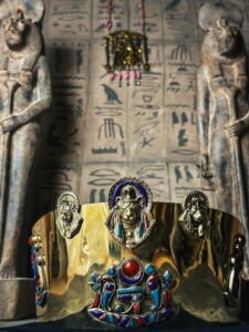 Goddess Sekhmet Crown: 18k Gold Dipped Copper, Kemetic Technology - Image 6