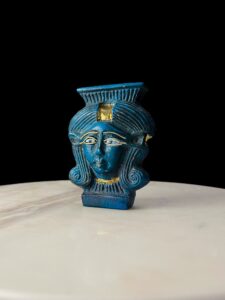 24k Gold Leaf Porcelain Goddess Hathor Statue: Museum Replica - Image 6