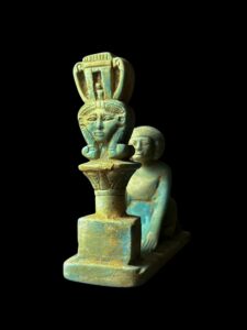 Vintage Stone Egyptian Goddess Hathor Statue with High Priest - Image 6