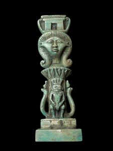 Handmade Flamestone Goddess Hathor Statuette with Bes and Cobra - Image 6