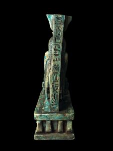 Vintage Goddess Isis is protecting God Horus with a high priest. Egyptian copy Museum statue - Image 6