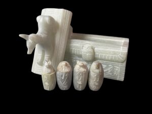 Egyptian God Anubis Box with Canopic jars figures and winged Beetle scarab - Image 6