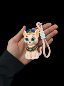 Ancient Egyptian Goddess Bastet bag charm, pharaonic cat key chain cover. - Image 6