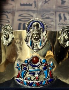 Goddess Sekhmet Crown: 18k Gold Dipped Copper, Kemetic Technology - Image 7