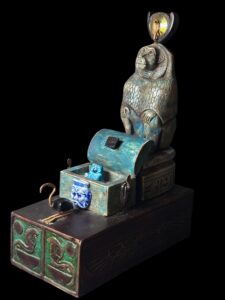 Egyptian Baboon figurine with Ibis God Thoth and Wings of Isis and Cobra Goddess. - Image 7