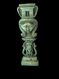 Handmade Flamestone Goddess Hathor Statuette with Bes and Cobra - Image 7