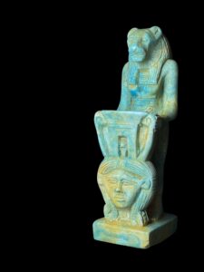 Egyptian Goddess Sekhmet Protecting Hathor Statue - Image 7