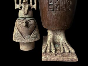 Vintage Egyptian God Ra Jar: Falcon Statue with Sun Disk - Image 7