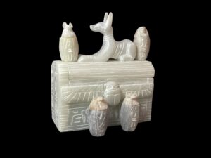 Egyptian God Anubis Box with Canopic jars figures and winged Beetle scarab - Image 7