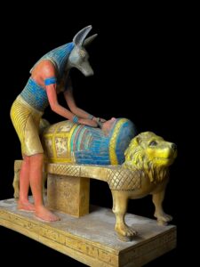 Large God Anubis statue mummifying king Tutankhamun made in Egypt from stone. - Image 7