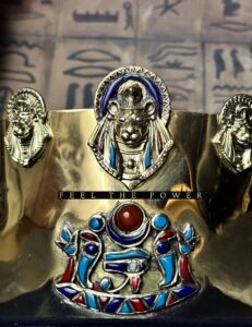 Goddess Sekhmet Crown: 18k Gold Dipped Copper, Kemetic Technology - Image 8