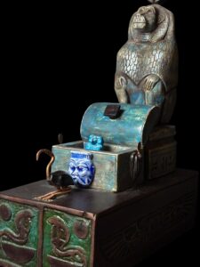 Egyptian Baboon figurine with Ibis God Thoth and Wings of Isis and Cobra Goddess. - Image 8