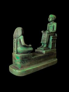 Egyptian King Imhotep transferring knowledge scene statue. - Image 8