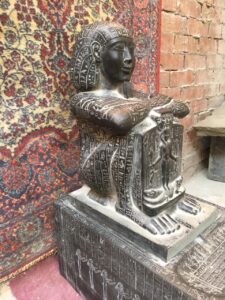 Basalt Djedher Block Statue: Egyptian Priest Holding Horus Stela Replica - Image 8