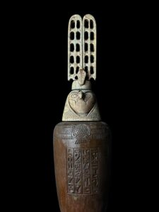 Vintage Egyptian God Ra Jar: Falcon Statue with Sun Disk - Image 8