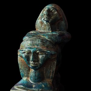 Goddess Hathor Statue with High Priest: Vintage Egyptian Stone - Image 8