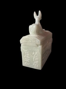 Egyptian God Anubis Box with Canopic jars figures and winged Beetle scarab - Image 8