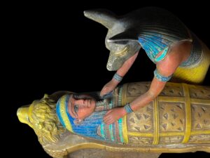 Large God Anubis statue mummifying king Tutankhamun made in Egypt from stone. - Image 8