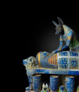 Large God Anubis statue mummifying king Tutankhamun made in Egypt from stone. - Image 9