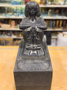 Basalt Djedher Block Statue: Egyptian Priest Holding Horus Stela Replica - Image 9