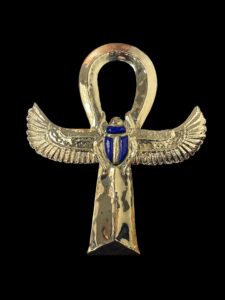 24k Gold Plated Brass Ankh: Egyptian Key of Life with Scarab - Image 9