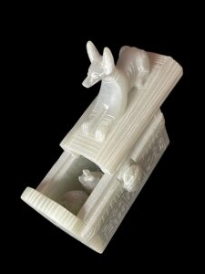 Egyptian God Anubis Box with Canopic jars figures and winged Beetle scarab - Image 9