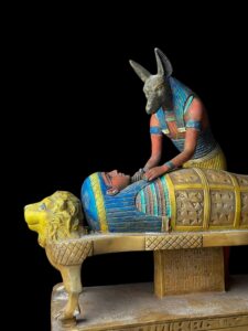 Large God Anubis statue mummifying king Tutankhamun made in Egypt from stone. - Image 9