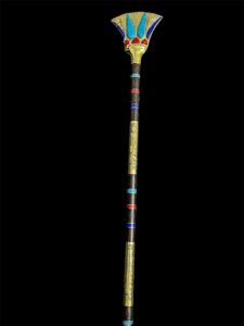 Lotus Flower Was Sceptre: Ebony, Brass, Gold, Gemstone Osiris Staff - Image 9