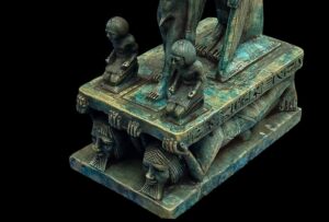 Vintage Goddess Isis is protecting God Horus with a high priest. Egyptian copy Museum statue - Image 10